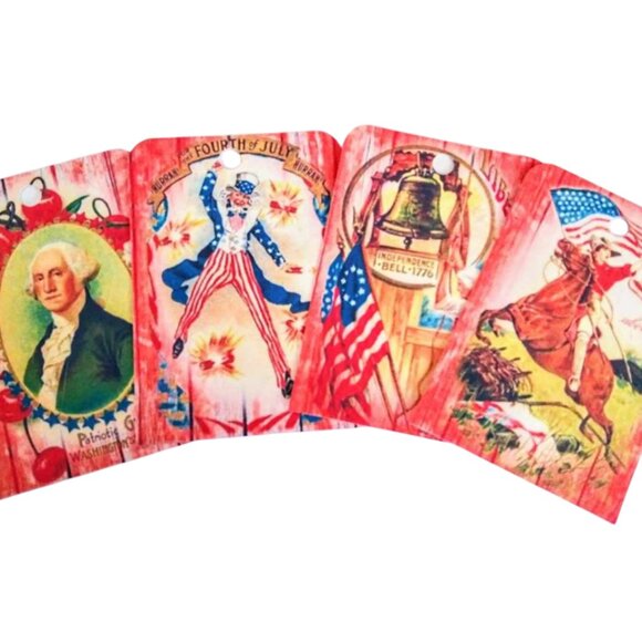 16 Pc Set Large Vintage Style Red Barnboard Independence Day Patriotic Tags - Picture 6 of 7